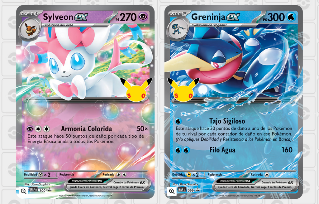 Colección Sylveon ex y colección Greninja ex de Celebración 30.º Aniversario de JCC Pokémon